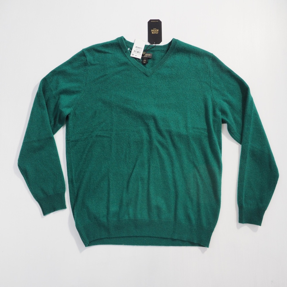 Club Room Sweater Womens Large Green Cashmere V Neck Long Sleeve Luxury Knit